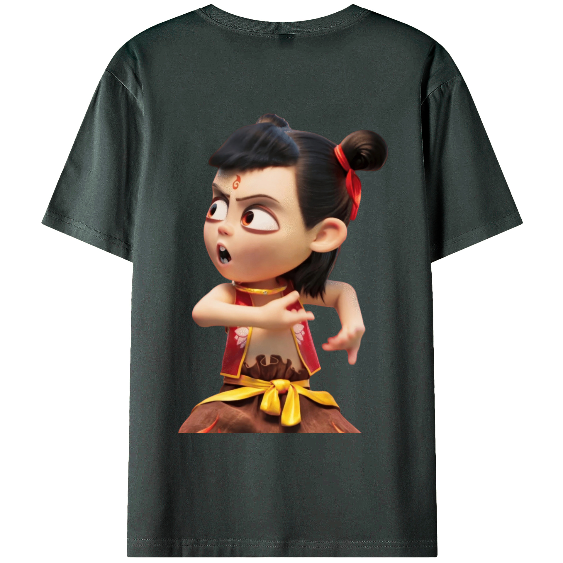 （画像用） Ne Zha 2 ナタ 魔童の大暴れ 綿100％ メンズ半袖Tシャツ（バックプリント） 通気性